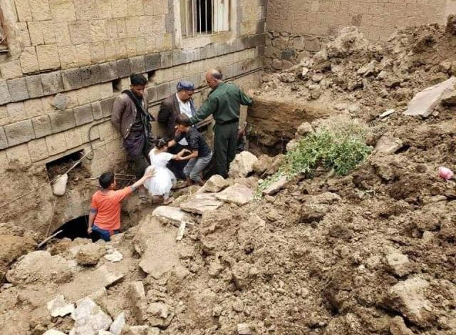 انهيار سور مدينة صنعاء القديمة جراء الأمطار الغزيرة