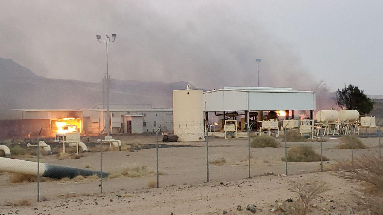 محطة تحويل وضخ النفط في كوفل بصرواح مارب عقب تعرضها لقصف صاروخي 