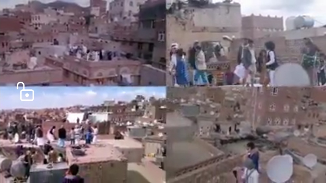 بالفيديو.. عرس يمني رائع يطبق إجراءات التباعد والاحتفال من أسطح المنازل 