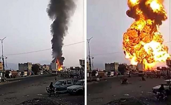 وفاة وإصابة عدد من المواطنين جراء انفجار أعقبه حريق هائل في الحديدة