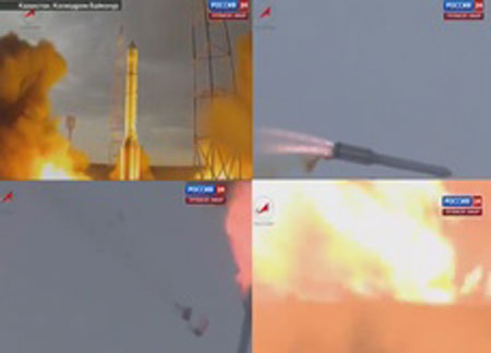 تحطم صاروخ روسي يحمل ثلاثة اقمار صناعية بعد ثوان من اطلاقه في قازاخستان