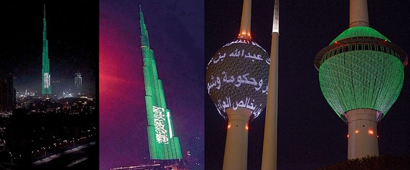 الأخضر يضيء الإمارات والكويت وقطر تضامنا مع السعودية (فيديو)