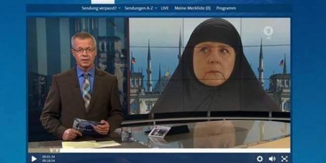 صورة “أنجيلا ميركل” المحجبة على القناة الألمانية الأولى تثير جدلأ واسعاً