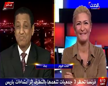 مغازلة على الهواء مباشرة بين وزير الإعلام اليمني ومذيعة الحدث نجوى قاسم (فيديو)